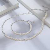 Cultured Freashwater Pearl 14K Gold Plated 925 Sterling Silver Vintage Paper Clip Necklace