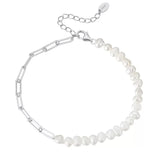 Cultured Freashwater Pearl 14K Gold Plated 925 Sterling Silver Extension Paper Clip Bracelet
