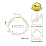 Cultured Freashwater Pearl 14K Gold Plated 925 Sterling Silver Baroque Irregular Shaped Pearl Bracelet