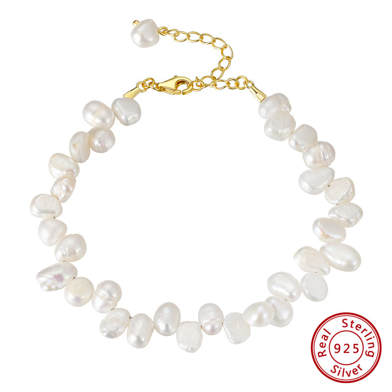 Cultured Freashwater Pearl 14K Gold Plated 925 Sterling Silver Baroque Irregular Shaped Pearl Bracelet