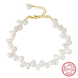 Cultured Freashwater Pearl 14K Gold Plated 925 Sterling Silver Baroque Irregular Shaped Pearl Bracelet