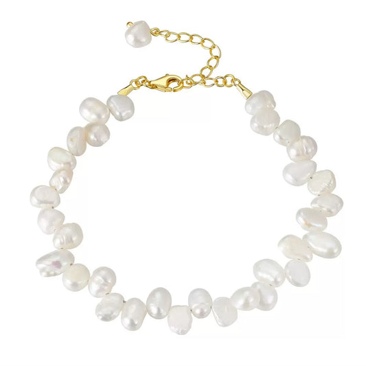 Cultured Freashwater Pearl 14K Gold Plated 925 Sterling Silver Baroque Irregular Shaped Pearl Bracelet