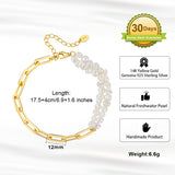 Cultured Freashwater Pearl 14K Gold Plated 925 Sterling Silver Baroque Irregular Shaped Pearl Paper Clip Stitching Bracelet