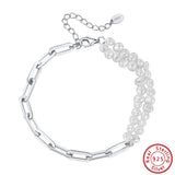Cultured Freashwater Pearl 14K Gold Plated 925 Sterling Silver Baroque Irregular Shaped Pearl Paper Clip Stitching Bracelet