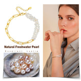 Cultured Freashwater Pearl 14K Gold Plated 925 Sterling Silver Baroque Irregular Shaped Pearl Paper Clip Stitching Bracelet