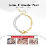 Cultured Freashwater Pearl 14K Gold Plated 925 Sterling Silver Baroque Figaro Bracelet