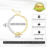 Cultured Freashwater Pearl 14K Gold Plated 925 Sterling Silver Baroque Figaro Bracelet
