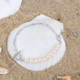 Cultured Freashwater Pearl 14K Gold Plated 925 Sterling Silver Baroque Figaro Bracelet