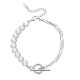 Cultured Freashwater Pearl 14K Gold Plated 925 Sterling Silver Baroque Figaro Bracelet
