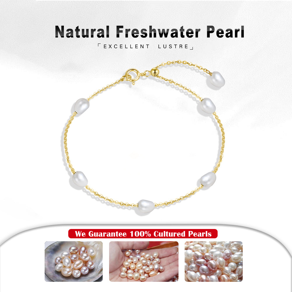 Cultured Freashwater Pearl 14K Gold Plated Irregular 925 Sterling Silver 4MM Baroque Bracelet