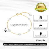 Cultured Freashwater Pearl 14K Gold Plated Irregular 925 Sterling Silver 4MM Baroque Bracelet