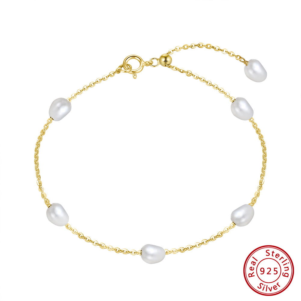 Cultured Freashwater Pearl 14K Gold Plated Irregular 925 Sterling Silver 4MM Baroque Bracelet