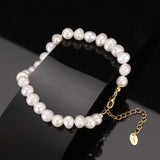 Cultured Freashwater Pearl 14K Gold Plated 925 Sterling Silver Fully Round Beaded Bracelet