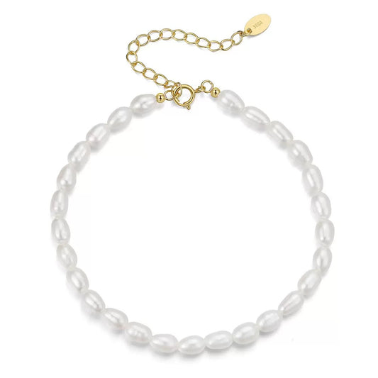 Cultured Freashwater Pearl 14K Gold Plated 925 Sterling Silver Fully Beaded Bracelet