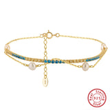 Cultured Freshwater Pearl 14K Gold Plated 925 Silver Ocean Blue Tennis Bracelet
