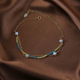 Cultured Freshwater Pearl 14K Gold Plated 925 Silver Ocean Blue Tennis Bracelet