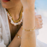 Cultured Freshwater Pearl 14K Gold Plated 925 Sterling Silver Stacking Bracelet