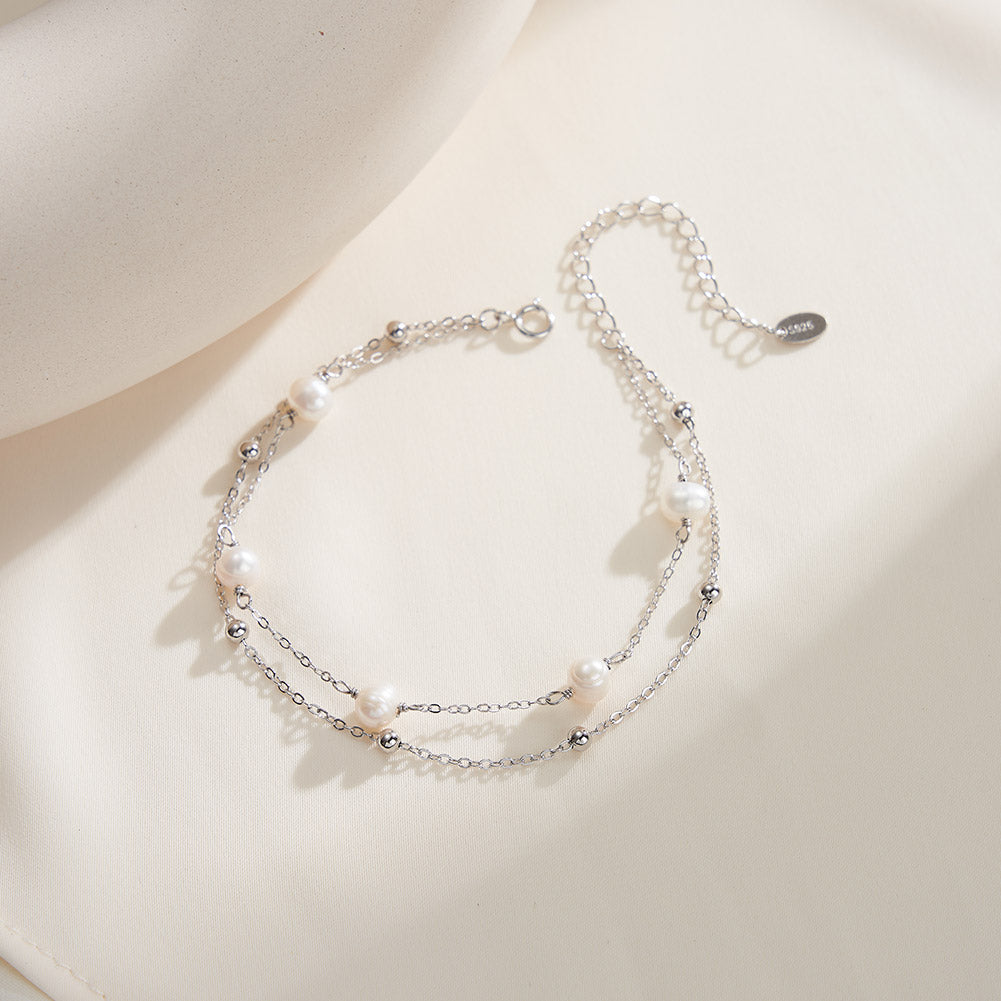 Cultured Freshwater Pearl 14K Gold Plated 925 Sterling Silver Stacking Bracelet