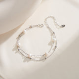 Cultured Freshwater Pearl 14K Gold Plated 925 Sterling Silver Stacking Bracelet