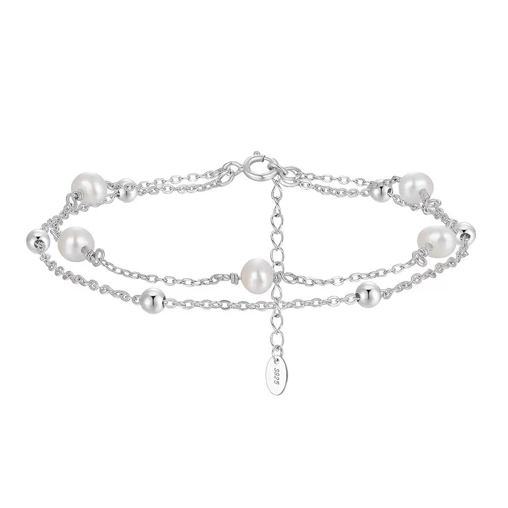 Cultured Freshwater Pearl 14K Gold Plated 925 Sterling Silver Stacking Bracelet