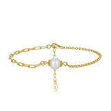 Cultured Freshwater Pearl 14K Gold Plated 925 Sterling Silver Paperclip Necklace Bracelet Set