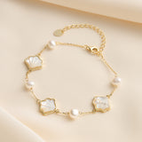 Cultured Freshwater Pearl 14K Gold Plated Natural Shell 925 Sterling Silver Bracelet