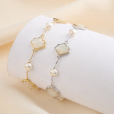Cultured Freshwater Pearl 14K Gold Plated Natural Shell 925 Sterling Silver Bracelet