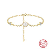 Cultured Freshwater Pearl 14K Gold Plated 925 Sterling Silver Double Zircon Bracelet