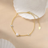 Cultured Freshwater Pearl 14K Gold Plated 925 Sterling Silver Double Zircon Bracelet