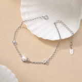 Cultured Freshwater Pearl 14K Gold Plated 925 Sterling Silver Double Zircon Bracelet