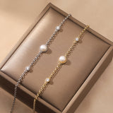 Cultured Freshwater Pearl 14K Gold Plated 925 Sterling Silver Double Zircon Bracelet