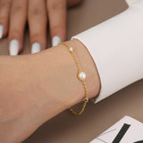 Cultured Freshwater Pearl 14K Gold Plated 925 Sterling Silver Double Zircon Bracelet