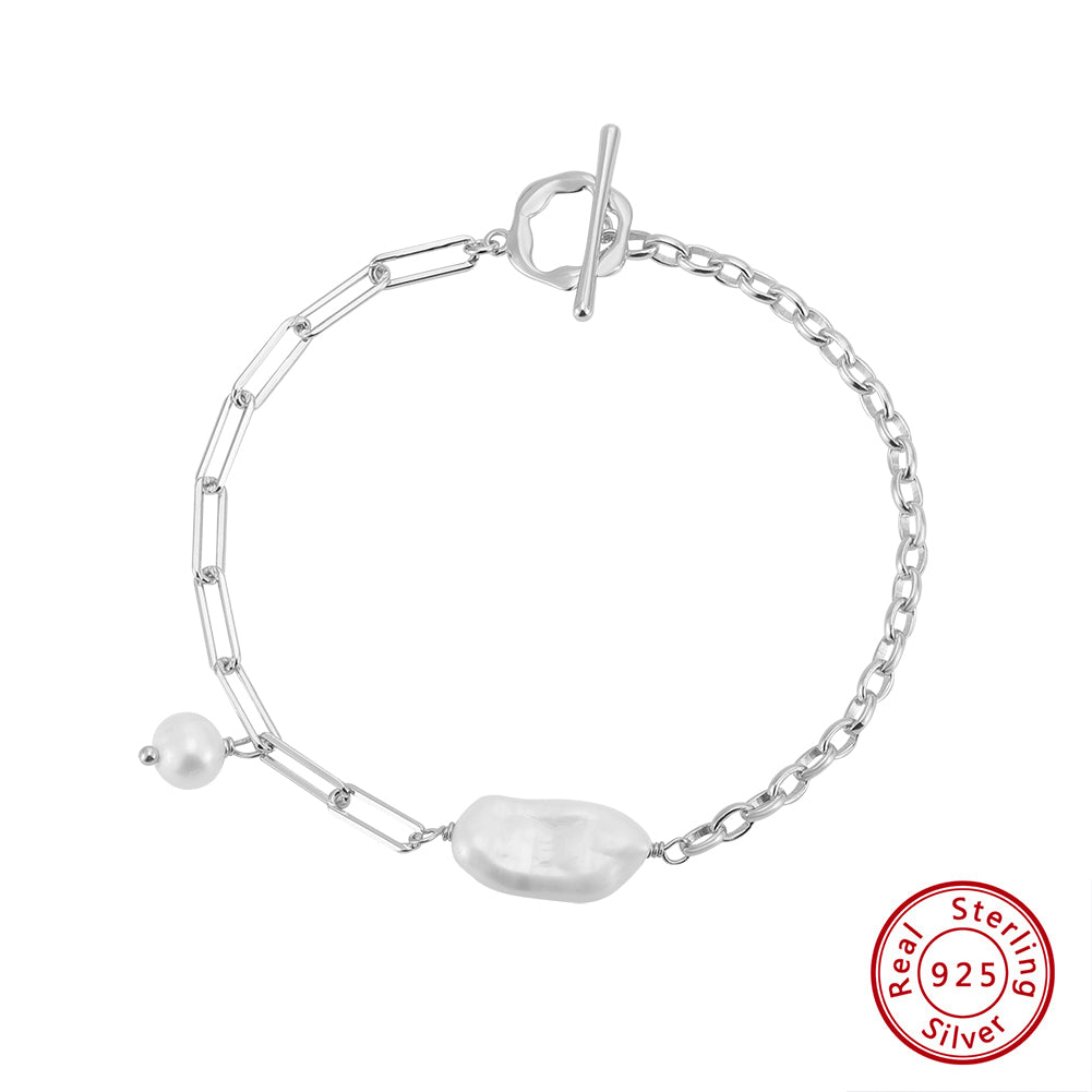 Cultured Freshwater Pearl 14K Gold Plated 925 Sterling Silver Baroque Bracelet
