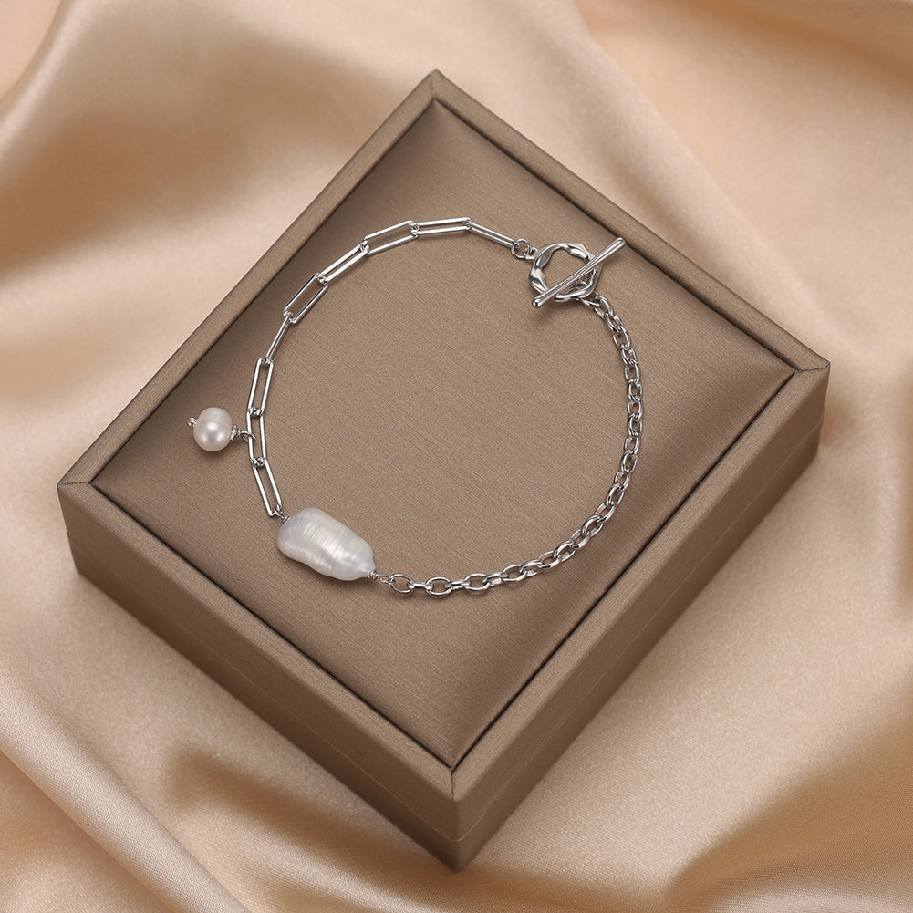 Cultured Freshwater Pearl 14K Gold Plated 925 Sterling Silver Baroque Bracelet