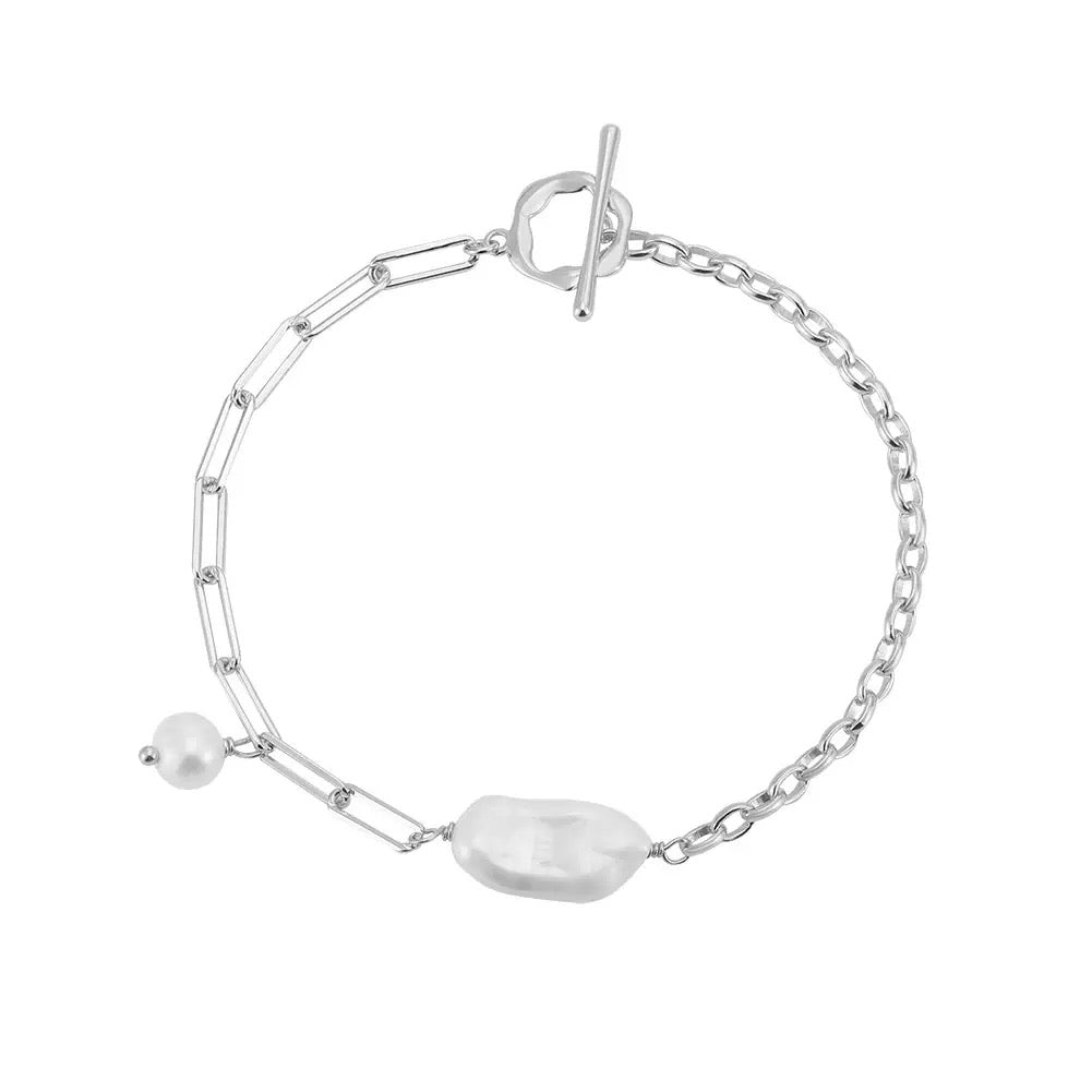 Cultured Freshwater Pearl 14K Gold Plated 925 Sterling Silver Baroque Bracelet