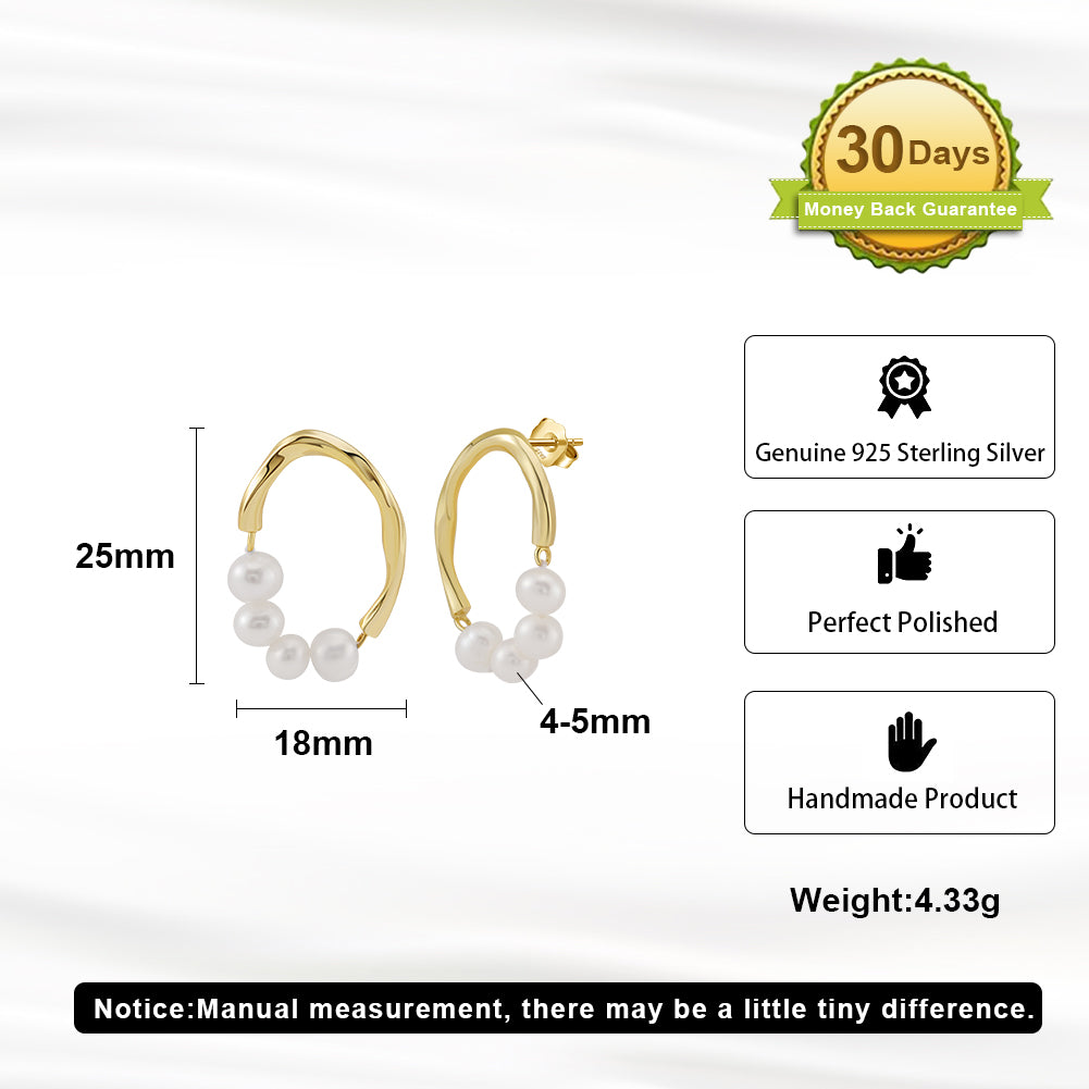Freashwater Pearl 925 Sterling Silver 14K Gold Plated Large Hoop Earrings
