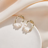 Freashwater Pearl 925 Sterling Silver 14K Gold Plated Large Hoop Earrings