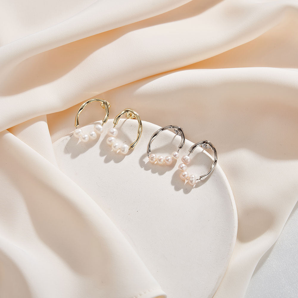 Freashwater Pearl 925 Sterling Silver 14K Gold Plated Large Hoop Earrings