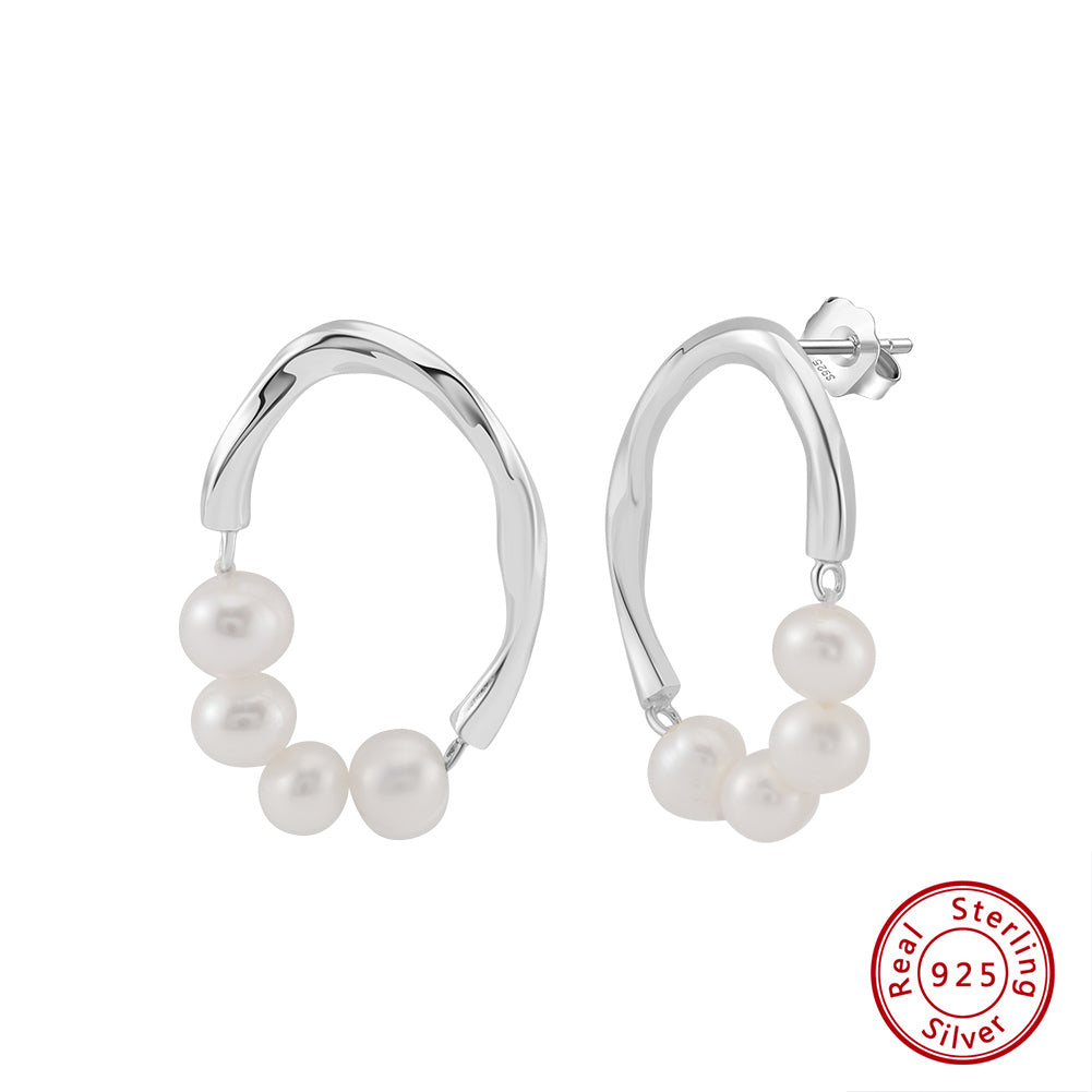 Freashwater Pearl 925 Sterling Silver 14K Gold Plated Large Hoop Earrings