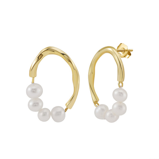 Freashwater Pearl 925 Sterling Silver 14K Gold Plated Large Hoop Earrings