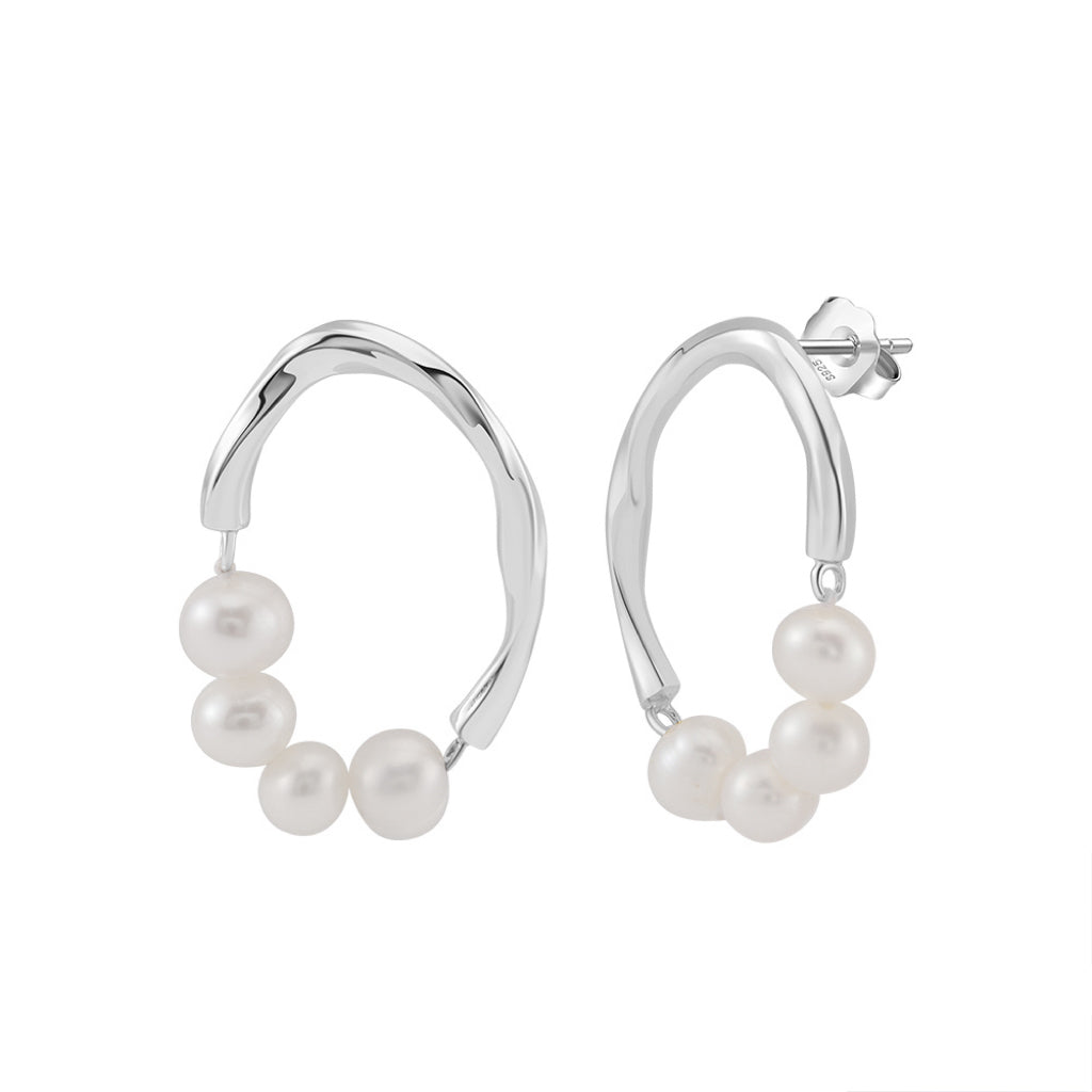 Freashwater Pearl 925 Sterling Silver 14K Gold Plated Large Hoop Earrings
