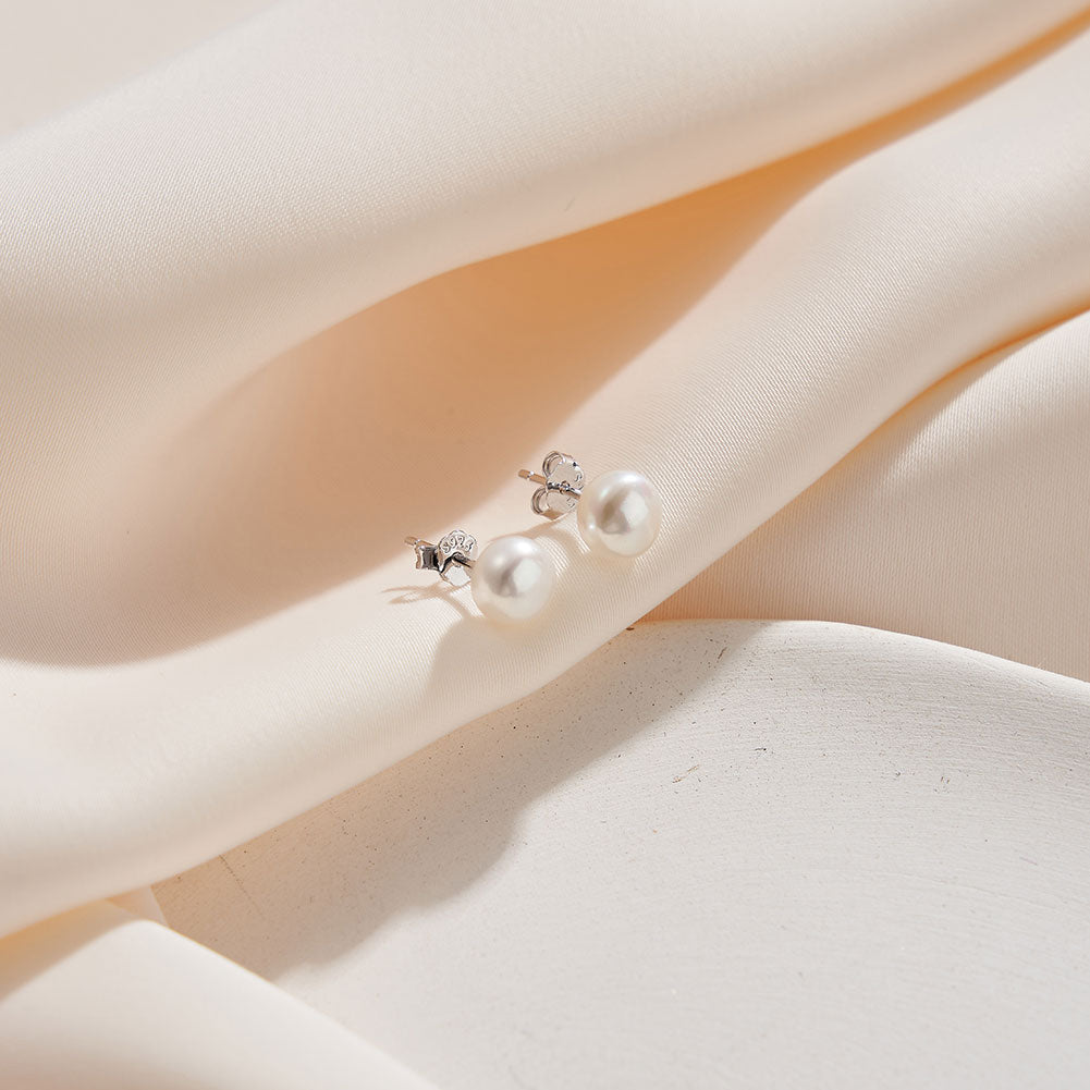 Freashwater Pearl 14K Gold Plated 925 Sterling Silver Loaf Shaped Pearls Earrings