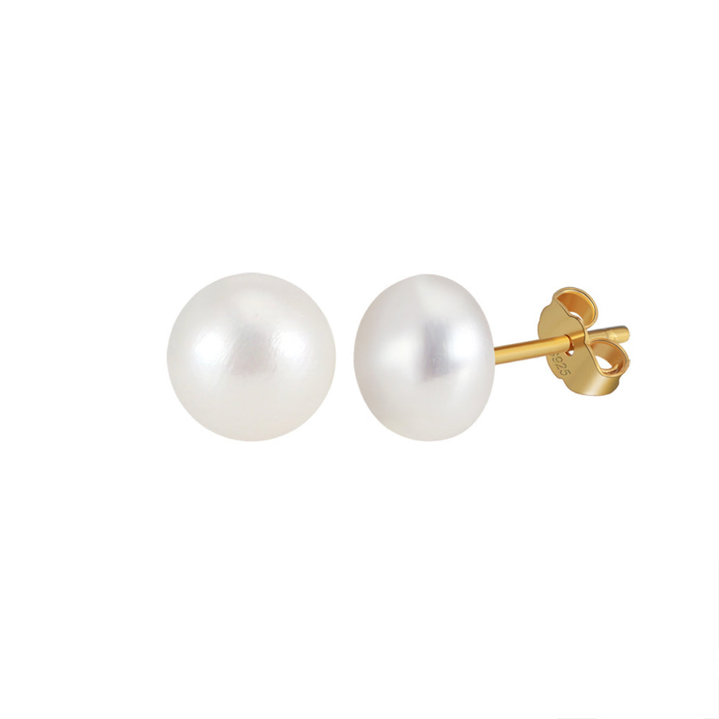 Freashwater Pearl 14K Gold Plated 925 Sterling Silver Loaf Shaped Pearls Earrings