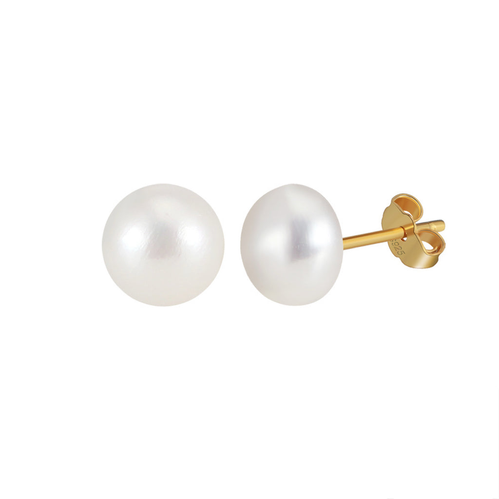 Freashwater Pearl 14K Gold Plated 925 Sterling Silver Loaf Shaped Pearls Earrings