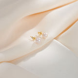 Freashwater Pearl 14K Gold Plated 925 Sterling Silver Perfect Round Pearl Earrings