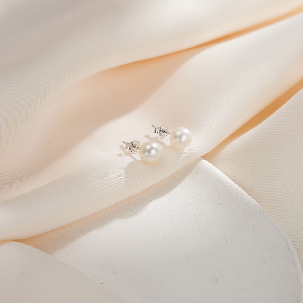 Freashwater Pearl 14K Gold Plated 925 Sterling Silver Perfect Round Pearl Earrings