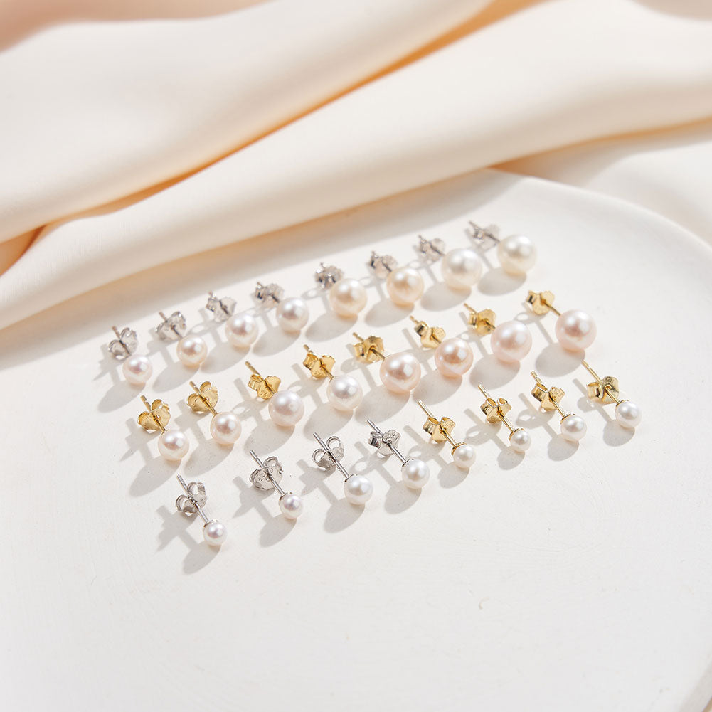 Freashwater Pearl 14K Gold Plated 925 Sterling Silver Perfect Round Pearl Earrings