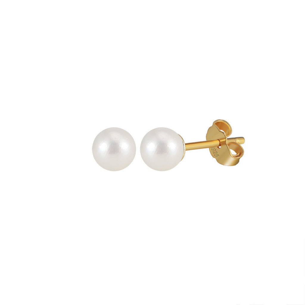 Freashwater Pearl 14K Gold Plated 925 Sterling Silver Perfect Round Pearl Earrings