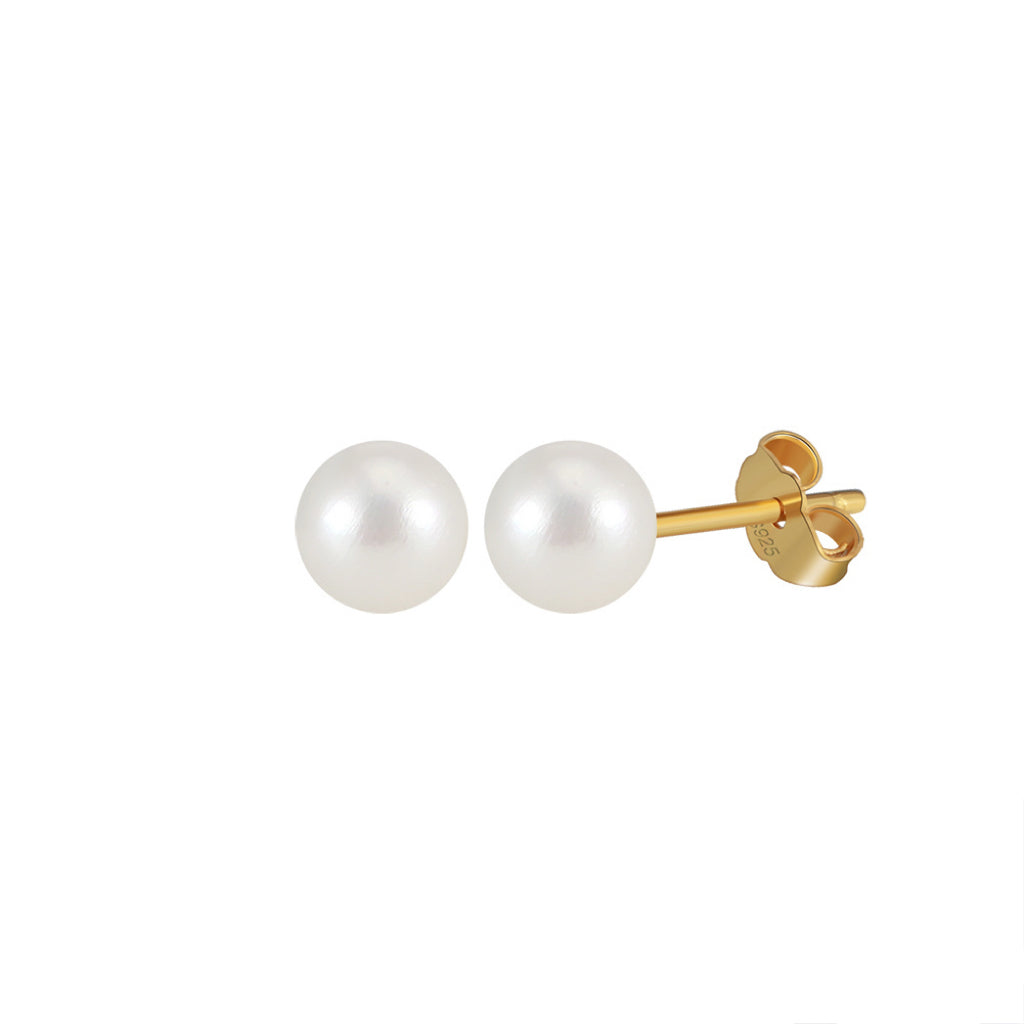 Freashwater Pearl 14K Gold Plated 925 Sterling Silver Perfect Round Pearl Earrings