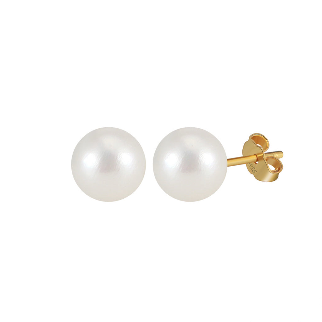 Freashwater Pearl 14K Gold Plated 925 Sterling Silver Perfect Round Pearl Earrings